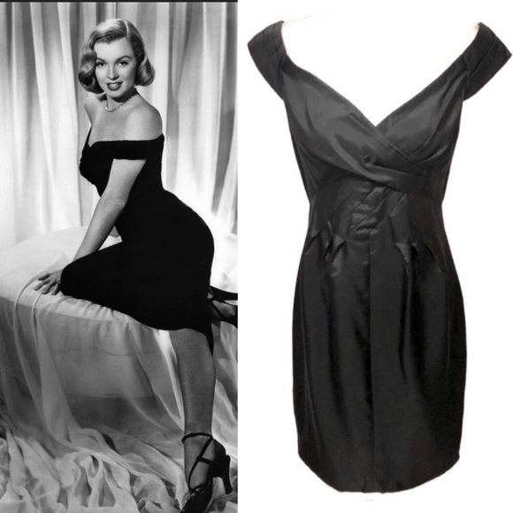 Black Halo Dresses & Skirts - Black Halo Off Shoulder Silk Sheath Dress